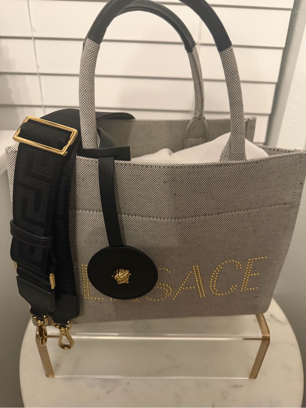 Versace Grey Canvas Logo Tote with Black Strap